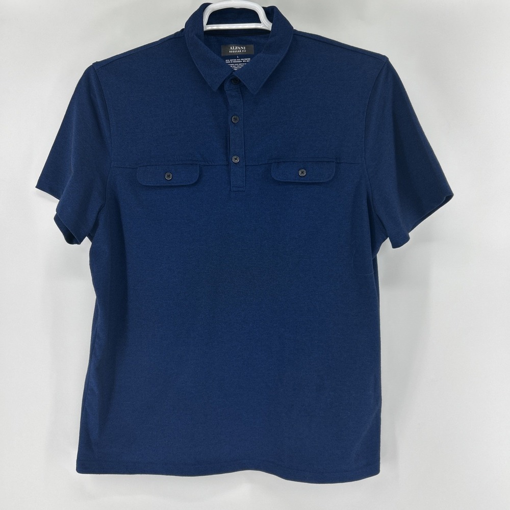 Alfani Polo Shirt Men's Large Blue  Polyester Business Casual Golf Leisure